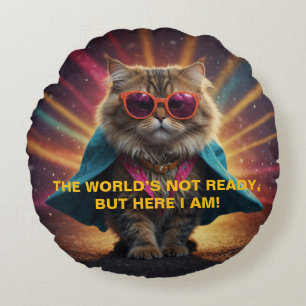 De wereld is niet klaar - zelfverzekerd Cat Humor Rond Kussen