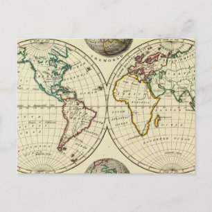 De wereld met continentale grenzen briefkaart