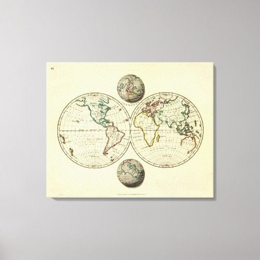 De wereld met continentale grenzen canvas afdruk (Voorkant)