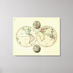 De wereld met continentale grenzen canvas afdruk
