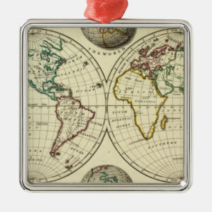 De wereld met continentale grenzen metalen ornament