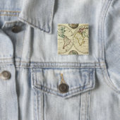 De wereld met continentale grenzen vierkante button 5,1 cm (In situ)