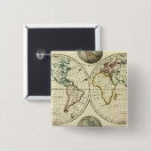 De wereld met continentale grenzen vierkante button 5,1 cm (Voorkant /achterkant)