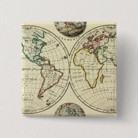 De wereld met continentale grenzen vierkante button 5,1 cm (Voorkant)