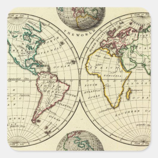 De wereld met continentale grenzen vierkante sticker (Voorkant)
