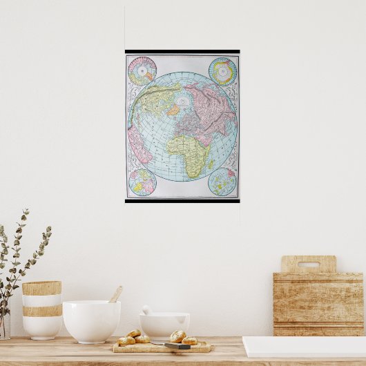 De wereld op een poolprojectie (1892) poster (Keuken)