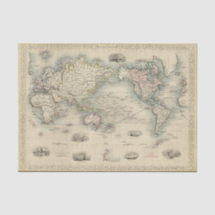 De wereld op Mercator-projectie Tissuepapier