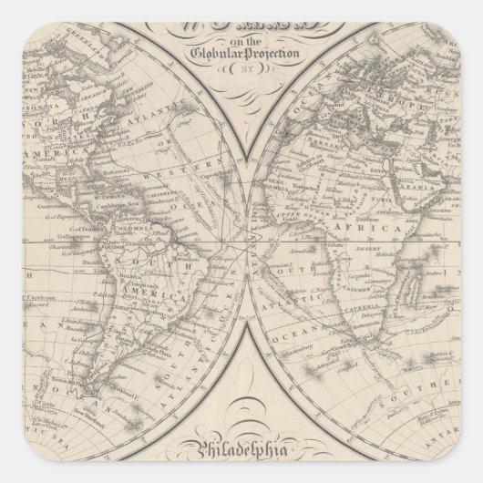 De wereld over de wereldwijde projectie vierkante sticker (Voorkant)