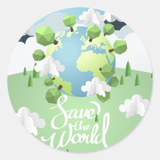 de wereld redden ronde sticker (Voorkant)