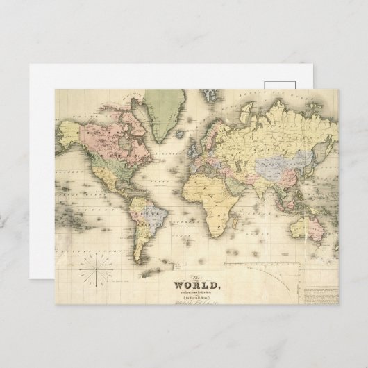 De wereld van de Mercator-projectie | 1840 Briefkaart (Voorkant / Achterkant)