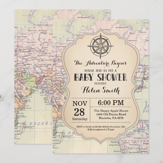 De Wereld van de Reizen van de Kaart van de Uitnod (Voorkant / Achterkant)