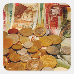 De wereld van het geld vierkante sticker