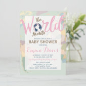 De Wereld Wacht Baby Shower Uitnodiging, Meisje Kaart (Staand voorkant)
