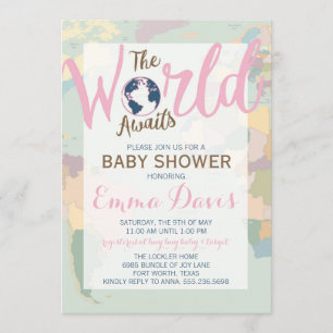 De wereld wacht op Baby shower uitnodiging, meisje Kaart