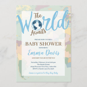 De wereld wacht op Boy Baby shower Invitation Kaart