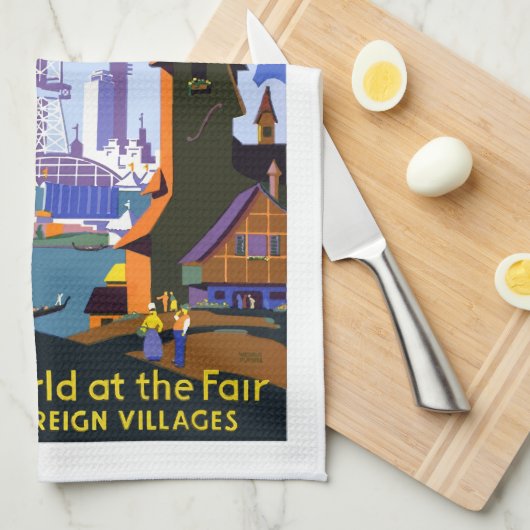 De  wereldbeurs van 1934 in Chicago, reisposter ui Theedoek (Quarter Fold)