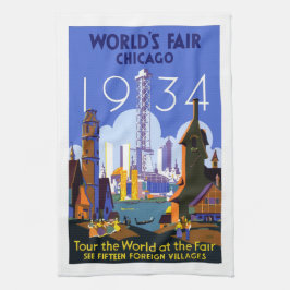 De  wereldbeurs van 1934 in Chicago, reisposter ui Theedoek