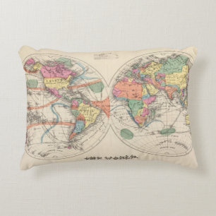 De wereldkaart Atlas met stromingen en handelswind Decoratief Kussen