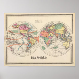 De wereldkaart Atlas met stromingen en handelswind Poster
