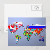 De Wereldkaart met hun vlag Briefkaart (Voorkant / Achterkant)