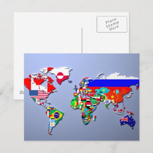 De Wereldkaart met hun vlag Briefkaart (Voorkant / Achterkant)