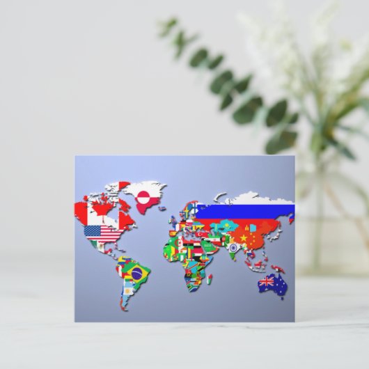De Wereldkaart met hun vlag Briefkaart (Staand voorkant)
