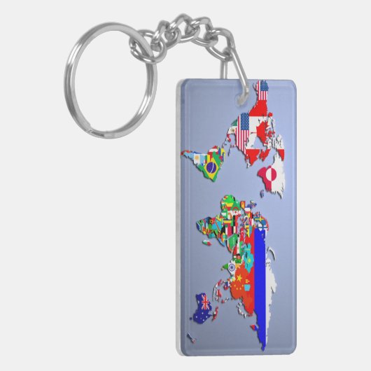 De Wereldkaart met hun vlag Sleutelhanger (Voorkant Links)