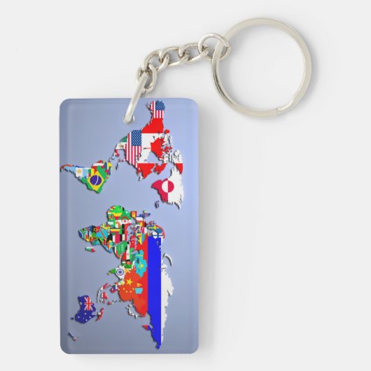 De Wereldkaart met hun vlag Sleutelhanger (achterkant)