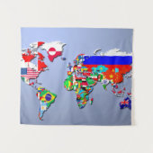 De Wereldkaart met hun vlag Wandkleed (Voorkant (horizontaal))