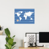de wereldkaart met strepen poster (Thuiskantoor)