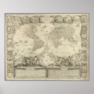 De  Wereldkaart Terrestrial Wereldbol, 1767 Poster