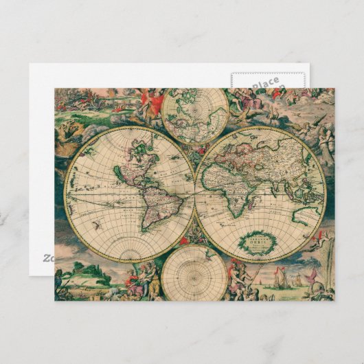 de Wereldkaart van de 17de Eeuw Briefkaart (Voorkant / Achterkant)