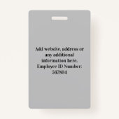 de werknemersfoto van de bodem, streepjescode, log badge (Achterkant)