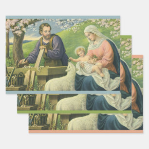 De werkplaats van Jozef met Maria en het kindje Je Inpakpapier Vel