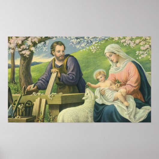 De werkplaats van Jozef met Maria en het kindje Je Poster (Voorkant)