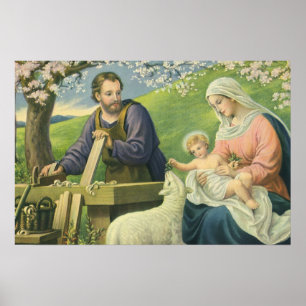 De werkplaats van Jozef met Maria en het kindje Je Poster