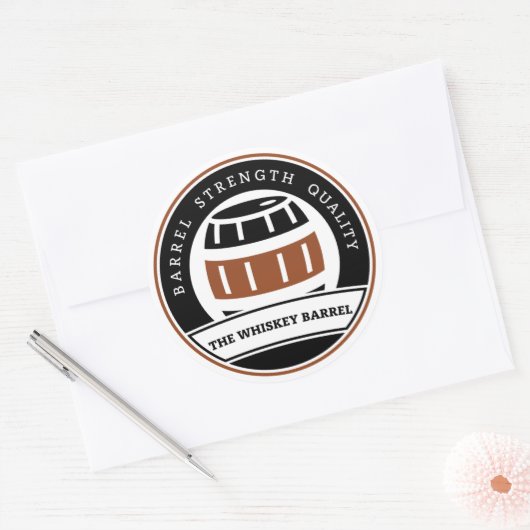 De Whiskey Barrel Ronde Sticker (Envelop)