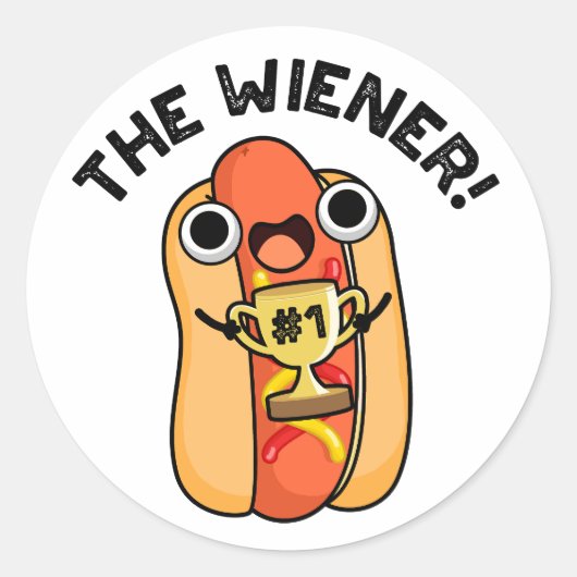 De Wiener Funny Winner Hot Dog Pun Ronde Sticker (Voorkant)