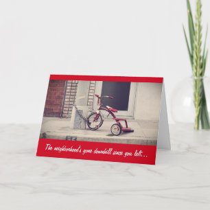 De wijk is weg van het bergafwaarts wenskaart kaart