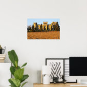 De wijngaard met sirah-wijnstokken en het kasteel poster (Thuiskantoor)