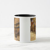 De wijnkelderwijn met grote oude houten vaten mok (Midden)