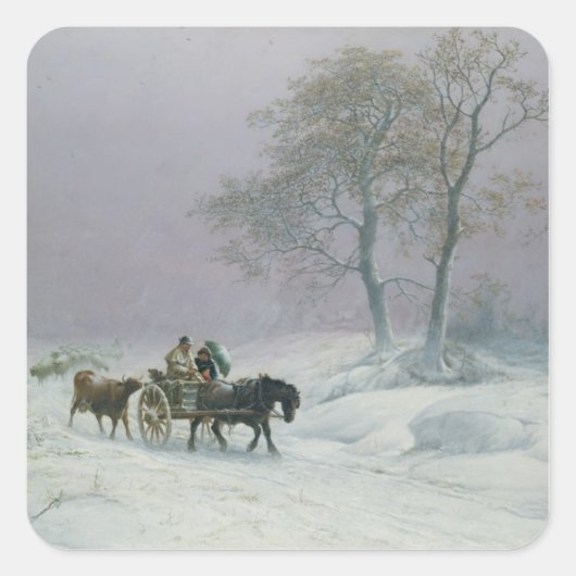 De wijnweg op de markt vierkante sticker (Voorkant)