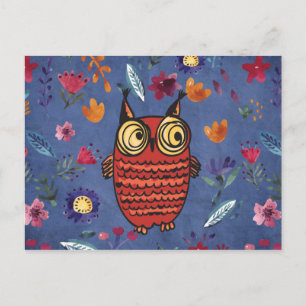 De wijze vogeluil in de bloemtuin briefkaart