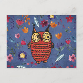 De wijze vogeluil in de bloemtuin briefkaart