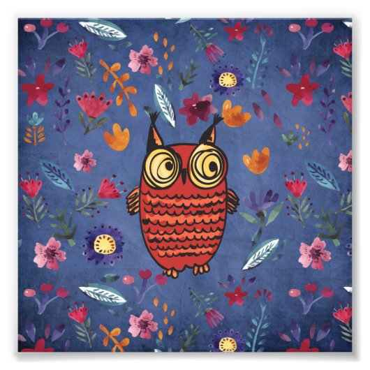 De wijze vogeluil in de bloemtuin foto afdruk (Voorkant)