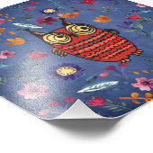 De wijze vogeluil in de bloemtuin foto afdruk (Hoek)