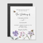 De wilde bloemen van het huwelijk vielen roze bije magnetische uitnodiging (Voorkant / Achterkant)