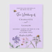 De wilde bloemen van het huwelijk vielen roze bije magnetische uitnodiging (Voorkant)