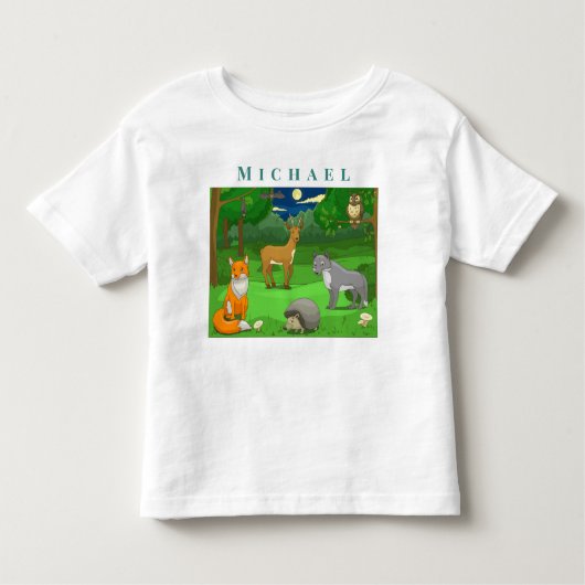De wilde dieren personaliseren in een boslandschap kinder shirts (Voorkant)