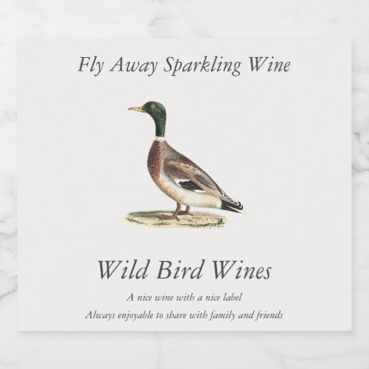 De wilde eend (Anas platyrhynchos) Sparkling Wijnetiket (Enkel label)